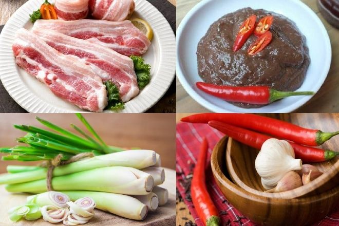 Nguyên liệu nấu thịt kho mắm ruốc sả ớt
