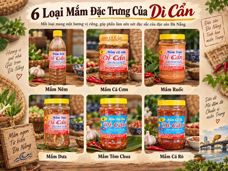 Mâm cơm với các món ăn cùng mắm miền Trung